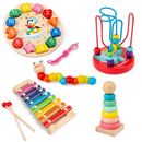 Brinquedos Educativos Montessori de Madeira - Labirinto de Fios com Bolas, Rampa de Montanha Russa e Ábaco para Crianças
