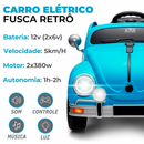 Carro Carrinho Fusca Elétrico Motorizado 12V Azul Veículo Para Crianças - Unitoys